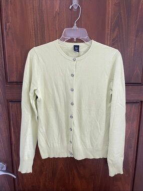 GAP Pale Lime Crewneck Button-Up Cardigan - Women's